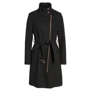 Cole Haan Wool Blend Mock Neck Zip Coat